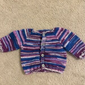 Handmade Striped Kids Cardigan with Purple and Blue Accents